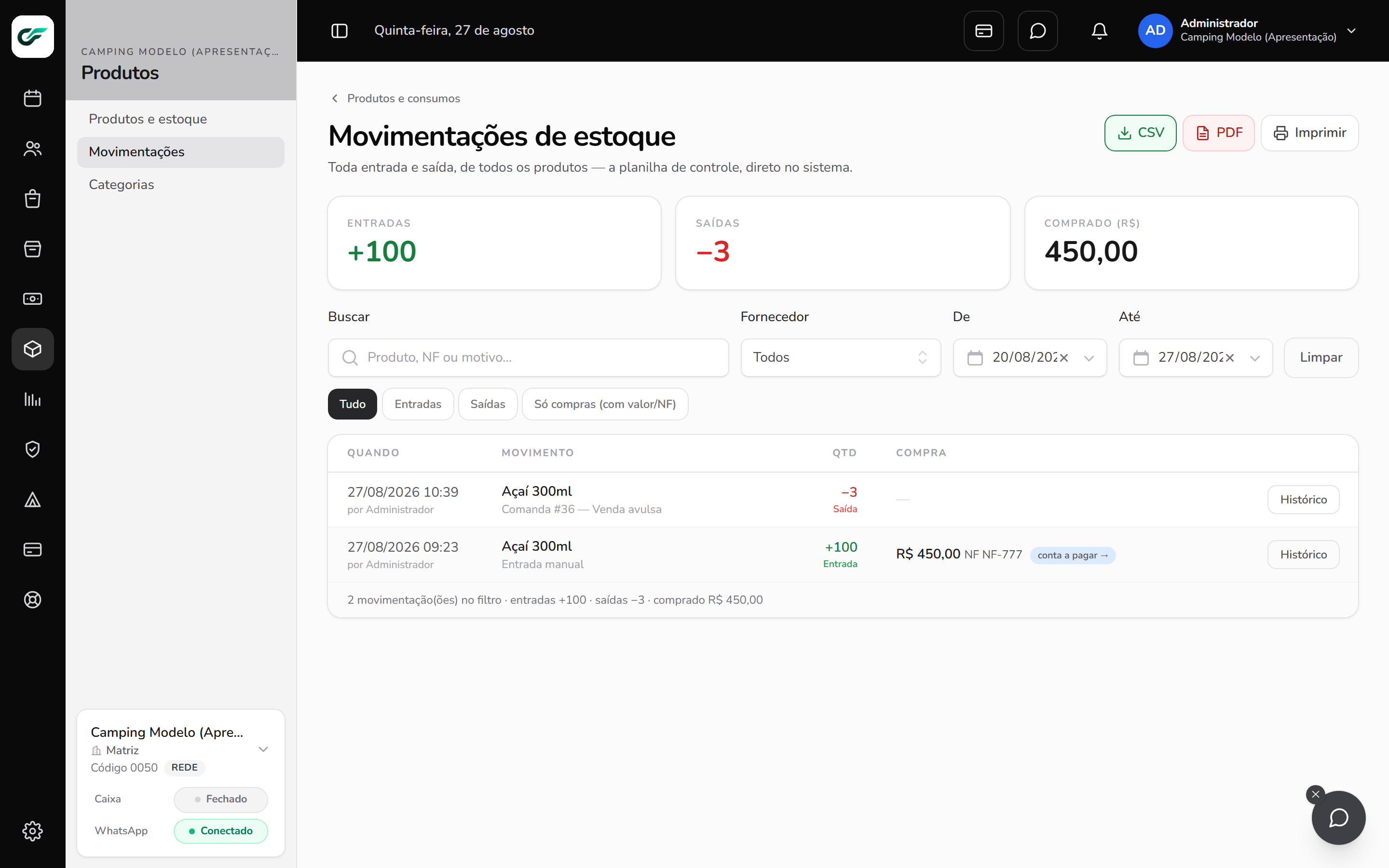 Movimentações de estoque