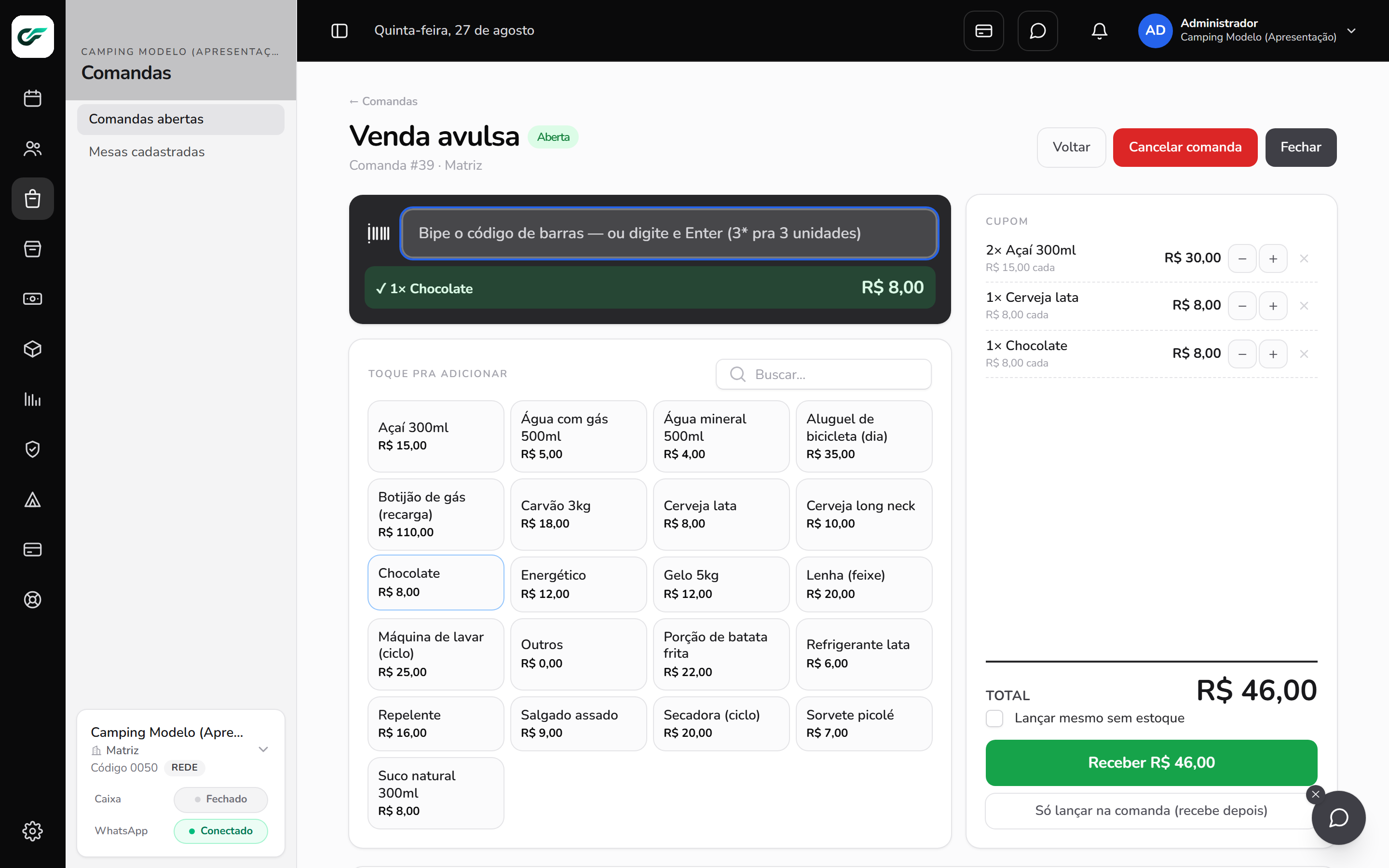PDV com leitor de código de barras