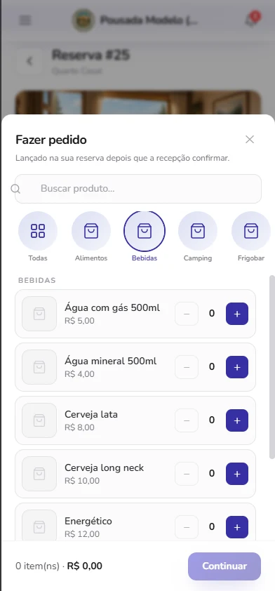 Pedido de consumo pelo app do hóspede
