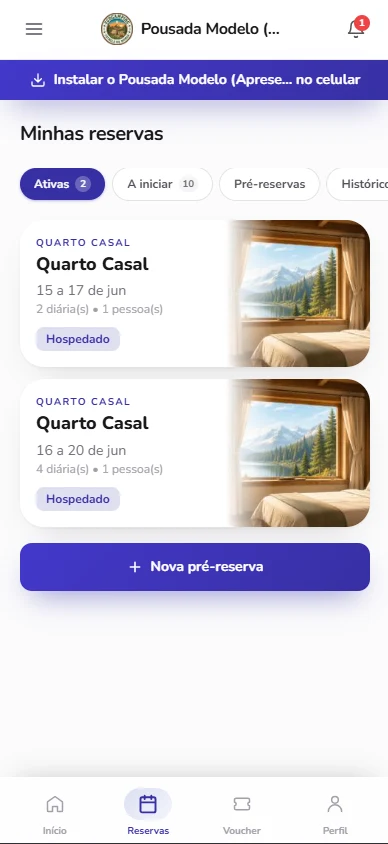 Reservas do hóspede no app do camping