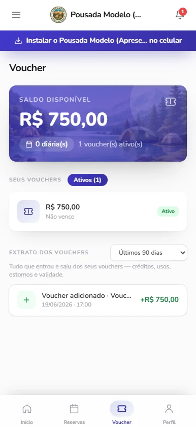 Voucher da reserva no app do hóspede