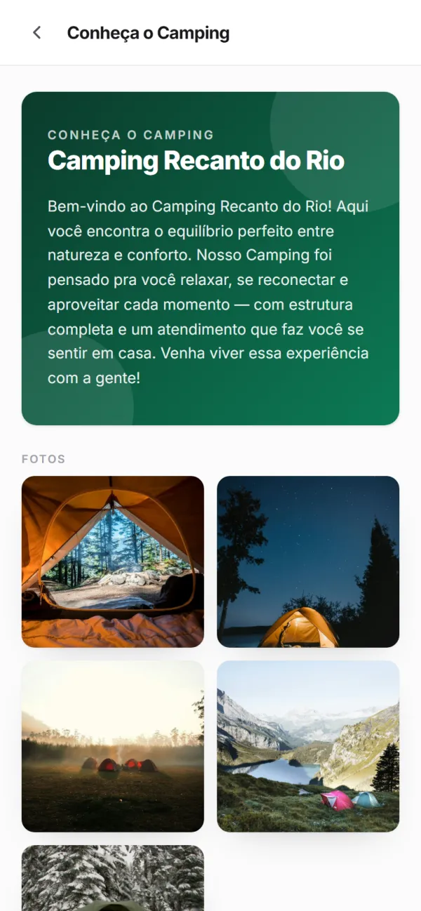 App para hóspedes — Conheça o lugar: apresentação com fotos