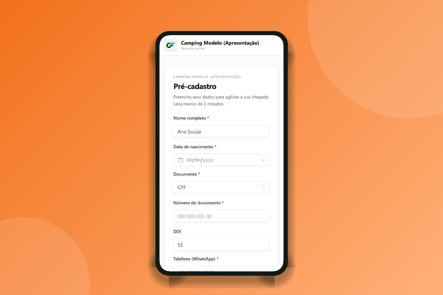 Pré-cadastro do hóspede no celular antes do check-in